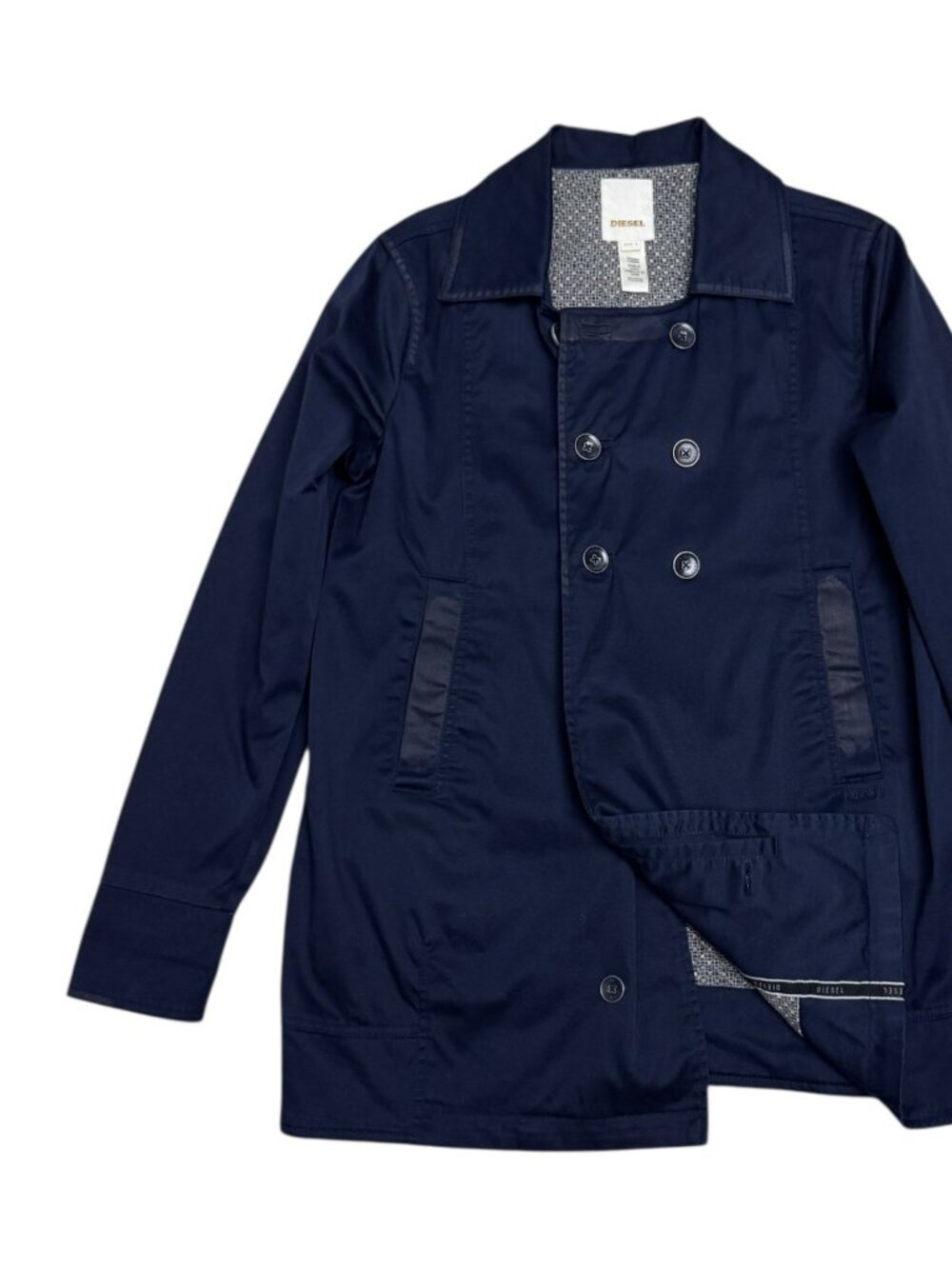 DIESEL Jacket Luxury Designer Navy Blue Cotton Light Trench Womens Large